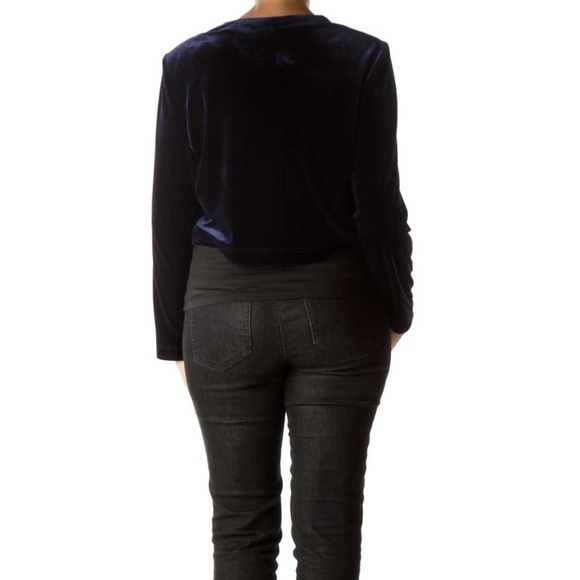 Jessica Howard Navy Velvet Cropped Jacket - Picture 3 of 4